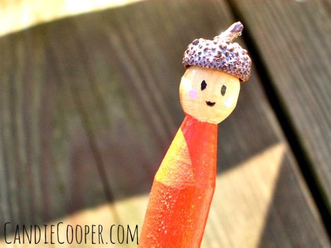 Acorn hat on clothespin doll