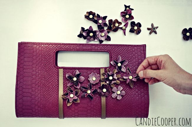 Purse revamp with Leathercordusa.com flowers and strap